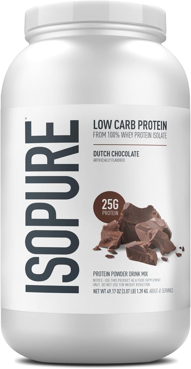 Isopure Low Carb 100% Pure Whey Isolate Protein Powder, Lactose Free, Gluten Free, With Vitamins, Dutch Chocolate, 25g Protein Per Serving, 3 Lbs, 41 Servings (Packaging May Vary) Chocolate 3 Pound (Pack of 1)