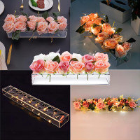Clear Acrylic Flower Vase Rectangular Floral Centerpiece for Dining Table Long Rectangle Decorative Vase for Weddings Home Decor, Modern Dining Table Floral Decorative Vase (12 Holes) Without Lights-12 Holes