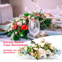 Clear Acrylic Flower Vase Rectangular Floral Centerpiece for Dining Table Long Rectangle Decorative Vase for Weddings Home Decor, Modern Dining Table Floral Decorative Vase (12 Holes) Without Lights-12 Holes