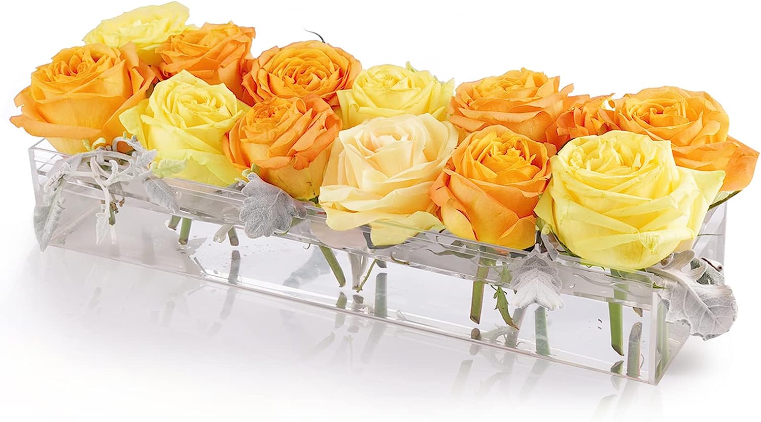 Clear Acrylic Flower Vase Rectangular Floral Centerpiece for Dining Table,11.7 Inch Long Rectangle Acrylic Vase for Home Wedding Dining Table Decor(12 Holes,Without Light) Transparent 30*10*6.5cm/11.7*3.9*2.54in
