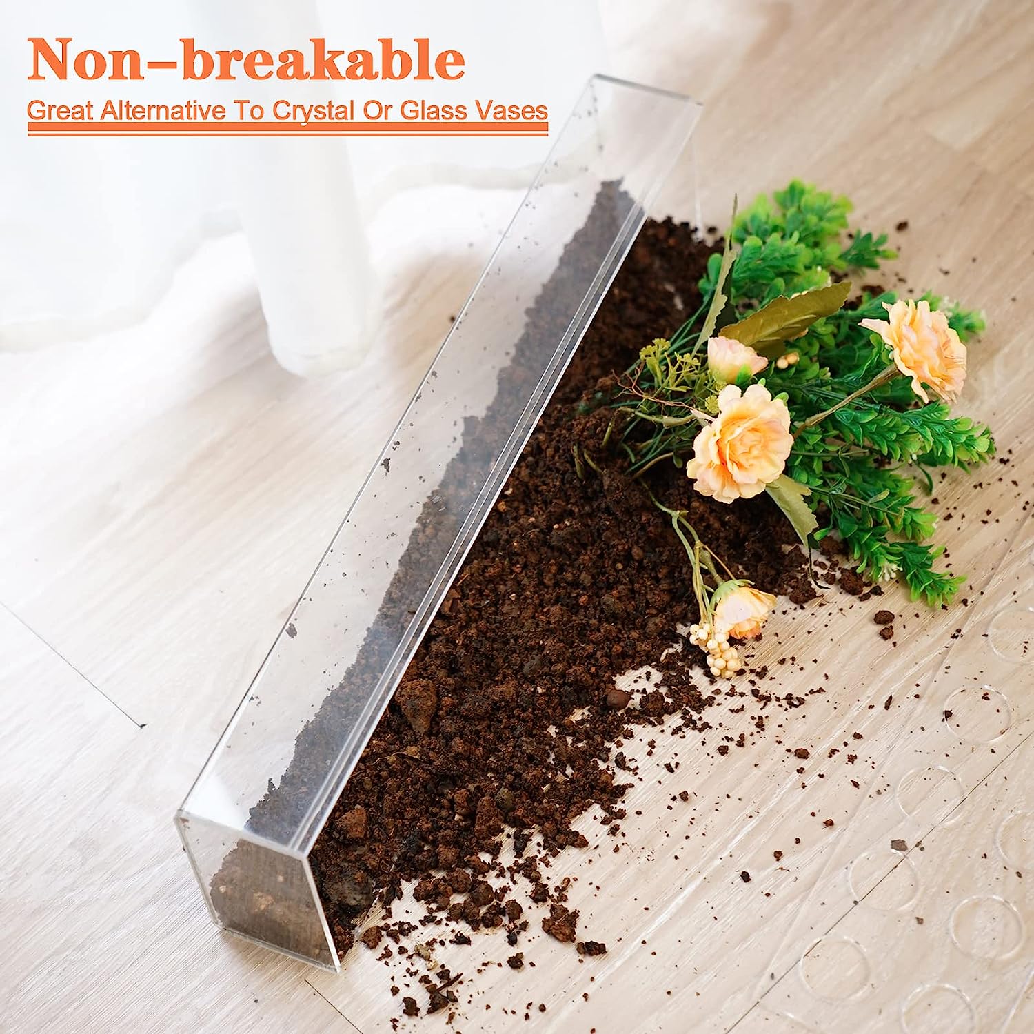 Clear Acrylic Flower Vase Rectangular Floral Centerpiece for Dining Table,11.7 Inch Long Rectangle Acrylic Vase for Home Wedding Dining Table Decor(12 Holes,Without Light) Transparent 30*10*6.5cm/11.7*3.9*2.54in