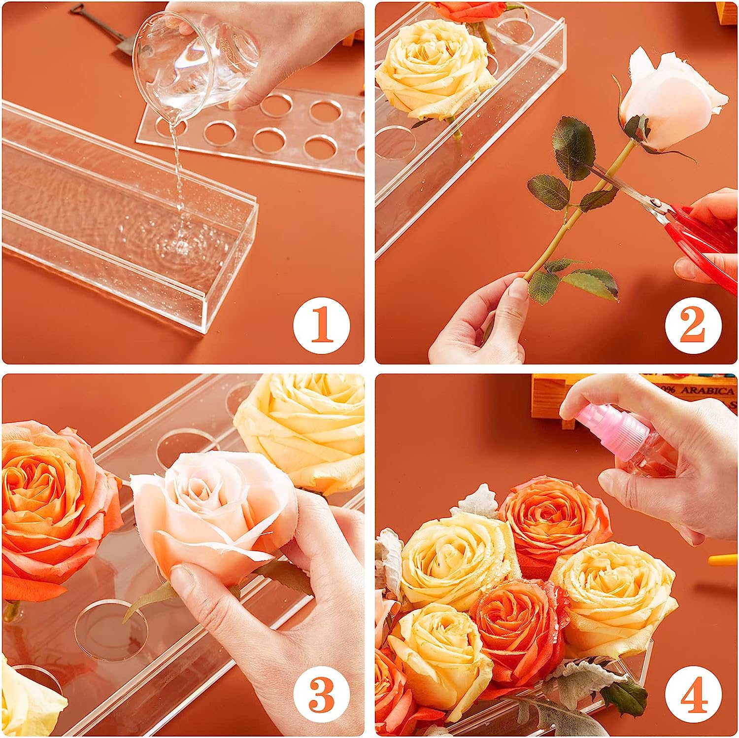 Clear Acrylic Flower Vase Rectangular Floral Centerpiece for Dining Table,11.7 Inch Long Rectangle Acrylic Vase for Home Wedding Dining Table Decor(12 Holes,Without Light) Transparent 30*10*6.5cm/11.7*3.9*2.54in