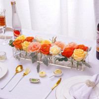 Clear Acrylic Flower Vase Rectangular Floral Centerpiece for Dining Table,11.7 Inch Long Rectangle Acrylic Vase for Home Wedding Dining Table Decor(12 Holes,Without Light) Transparent 30*10*6.5cm/11.7*3.9*2.54in