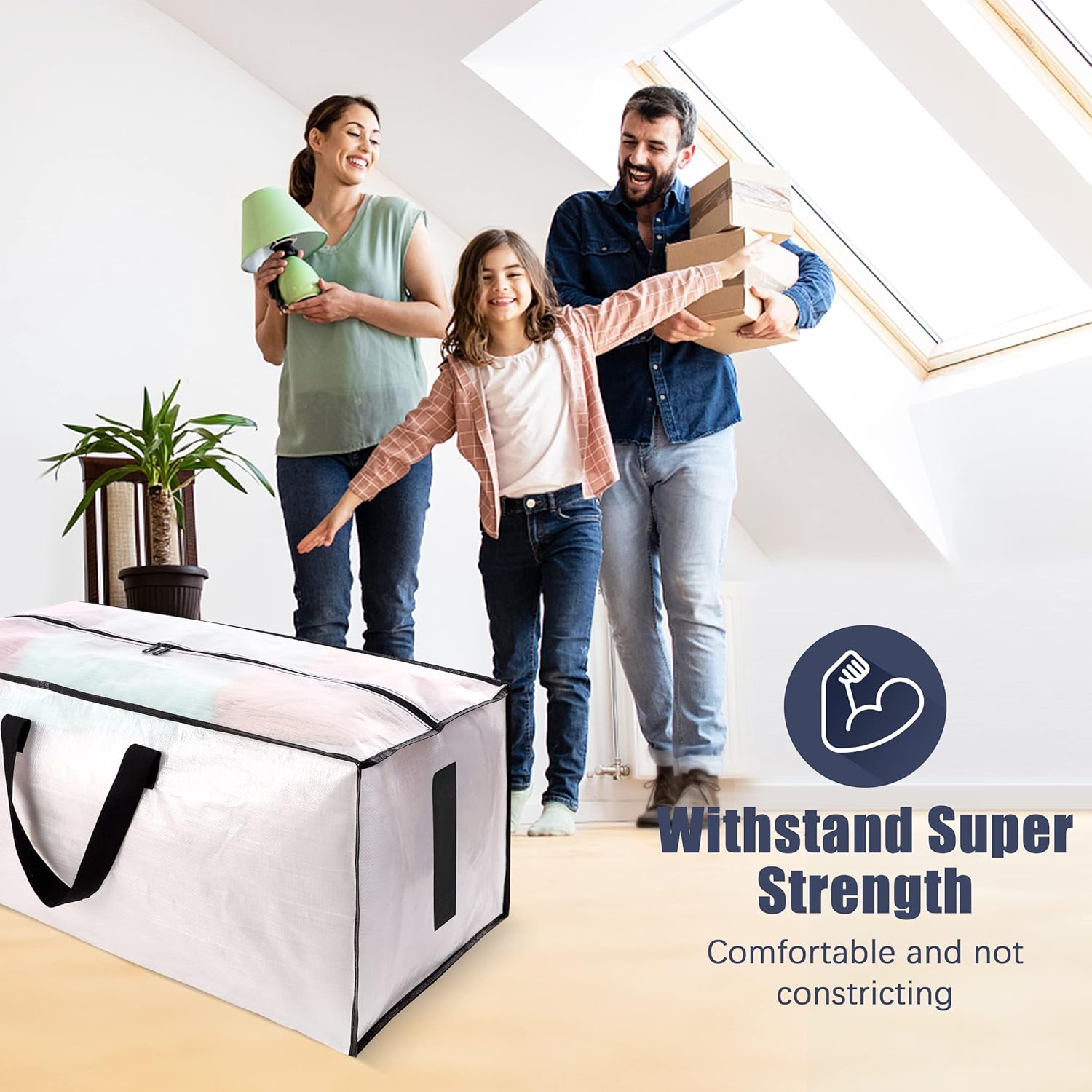 8 Pack Large Strong Moving Bags with Zippers & Carrying Handles - Water-Resistant - Heavy Duty Storage Tote for Space Saving, Fold Flat, Alternative to Moving Box (Semi-Transparent) Semi-Transparent 8 Pack