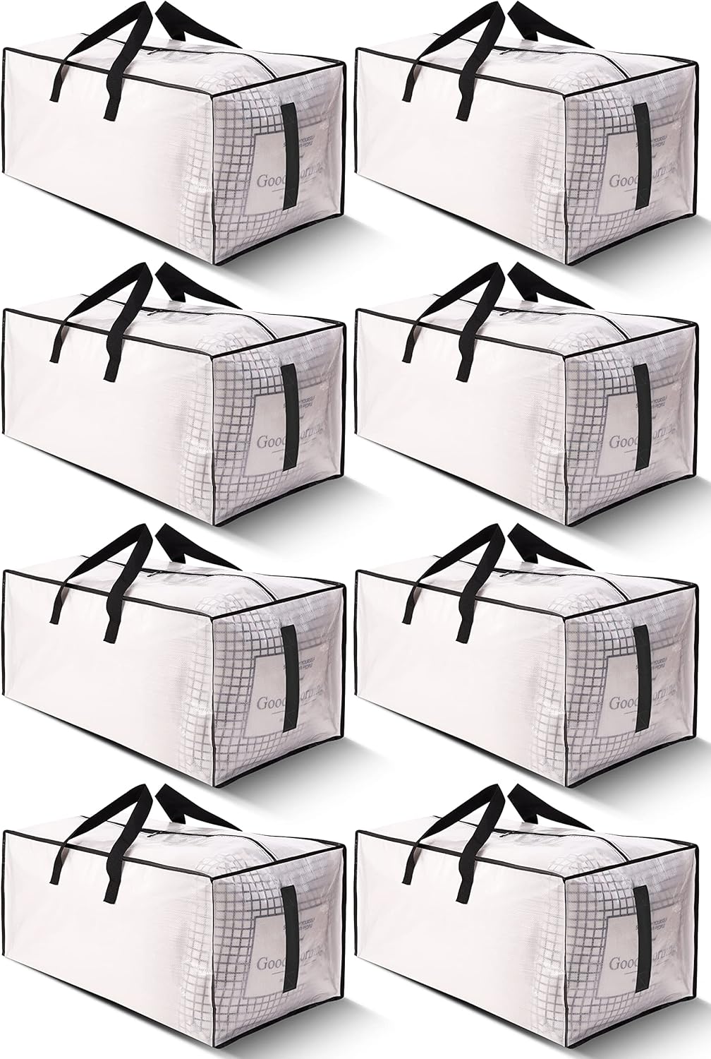 8 Pack Large Strong Moving Bags with Zippers & Carrying Handles - Water-Resistant - Heavy Duty Storage Tote for Space Saving, Fold Flat, Alternative to Moving Box (Semi-Transparent) Semi-Transparent 8 Pack