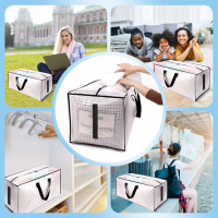 8 Pack Large Strong Moving Bags with Zippers & Carrying Handles - Water-Resistant - Heavy Duty Storage Tote for Space Saving, Fold Flat, Alternative to Moving Box (Semi-Transparent) Semi-Transparent 8 Pack