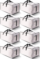 8 Pack Large Strong Moving Bags with Zippers & Carrying Handles - Water-Resistant - Heavy Duty Storage Tote for Space Saving, Fold Flat, Alternative to Moving Box (Semi-Transparent) Semi-Transparent 8 Pack