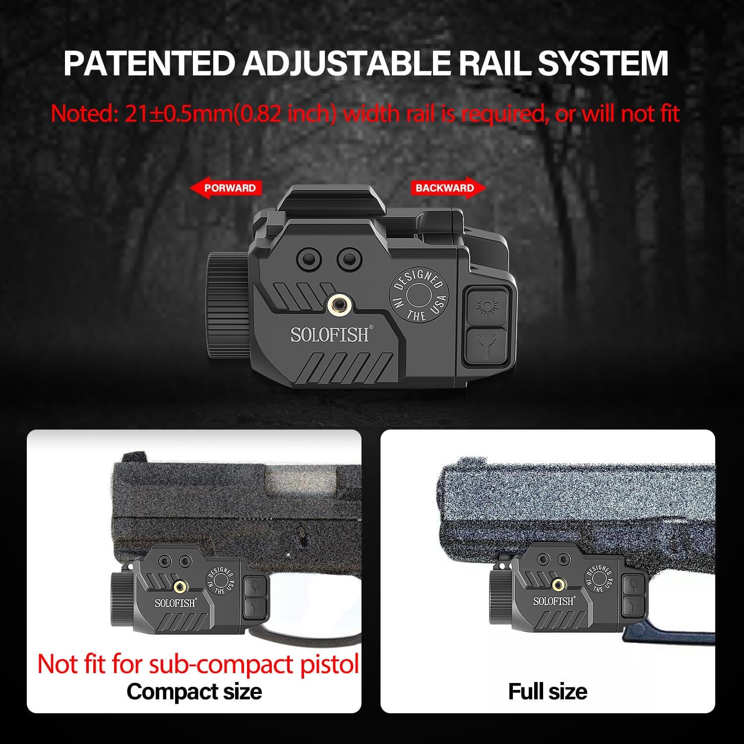 Solofish 800lm Pistol Light Laser Combo with Adjustable Rail, Shockproof Green Laser Sight and Gun Light with Strobe Function, Rechargeable 800lm Green Laser Light Combo Slidable Rail - Green