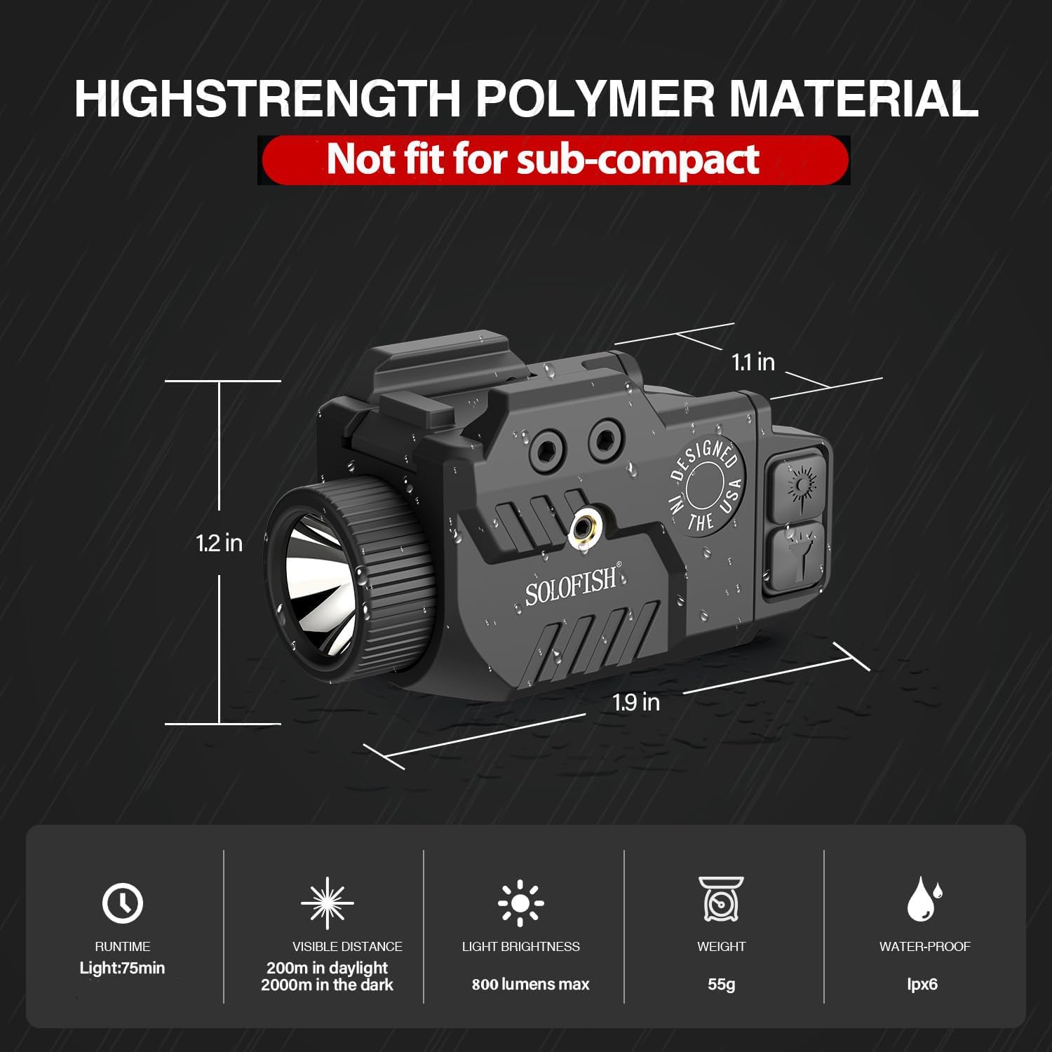 Solofish 800lm Pistol Light Laser Combo with Adjustable Rail, Shockproof Green Laser Sight and Gun Light with Strobe Function, Rechargeable 800lm Green Laser Light Combo Slidable Rail - Green