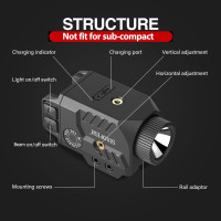 Solofish 800lm Pistol Light Laser Combo with Adjustable Rail, Shockproof Green Laser Sight and Gun Light with Strobe Function, Rechargeable 800lm Green Laser Light Combo Slidable Rail - Green
