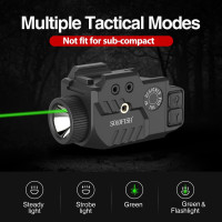 Solofish 800lm Pistol Light Laser Combo with Adjustable Rail, Shockproof Green Laser Sight and Gun Light with Strobe Function, Rechargeable 800lm Green Laser Light Combo Slidable Rail - Green