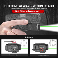 Solofish 800lm Pistol Light Laser Combo with Adjustable Rail, Shockproof Green Laser Sight and Gun Light with Strobe Function, Rechargeable 800lm Green Laser Light Combo Slidable Rail - Green