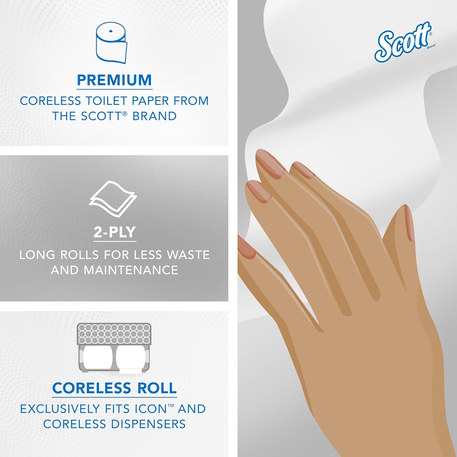 Scott Professional Essential Coreless High-Capacity Standard Roll Toilet Paper, Bulk (04007), 2-Ply, White (36 Rolls of 1,000 Sheets, 36,000 Sheet Total) Coreless Toilet Paper