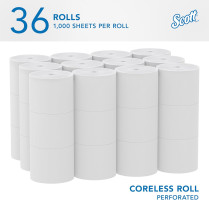 Scott Professional Essential Coreless High-Capacity Standard Roll Toilet Paper, Bulk (04007), 2-Ply, White (36 Rolls of 1,000 Sheets, 36,000 Sheet Total) Coreless Toilet Paper