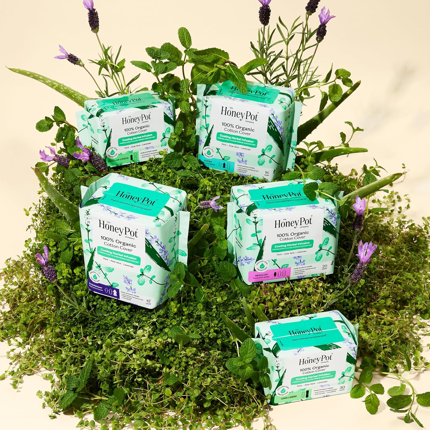 The Honey Pot Company - Herbal Pads for Women - Super w/Wings - Infused w/Essential Oils for Cooling Effect, Organic Cotton Cover, & Ultra-Absorbent Pulp Core - Feminine Care - 16 ct 16 Count (Pack of 1) Herbal Super Flow