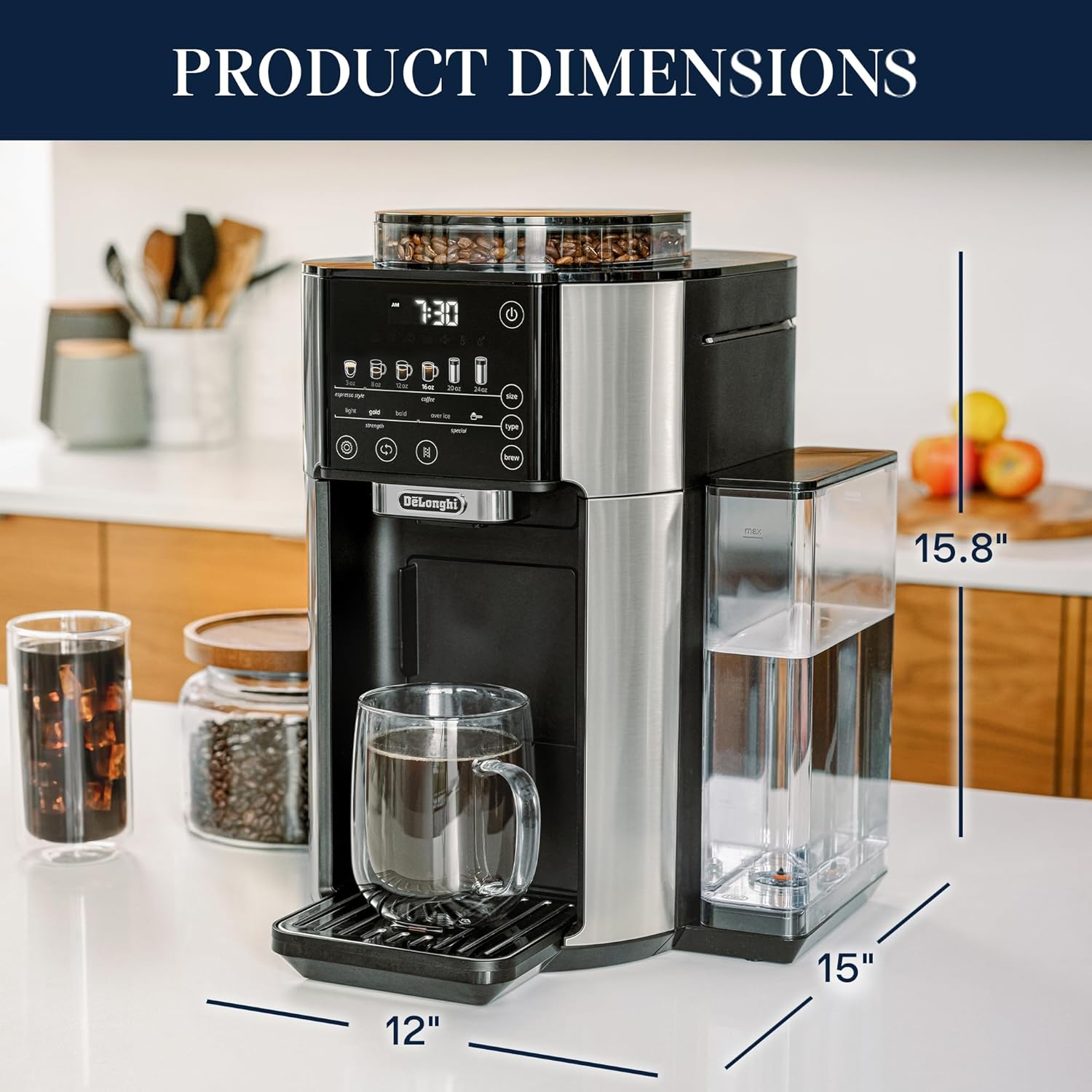 De'Longhi TrueBrew Drip Coffee Maker, Built in Grinder, Single Serve, 8 oz to 24 oz, Hot or Iced Coffee, Stainless, CAM51025MB Automatic Drip Coffee