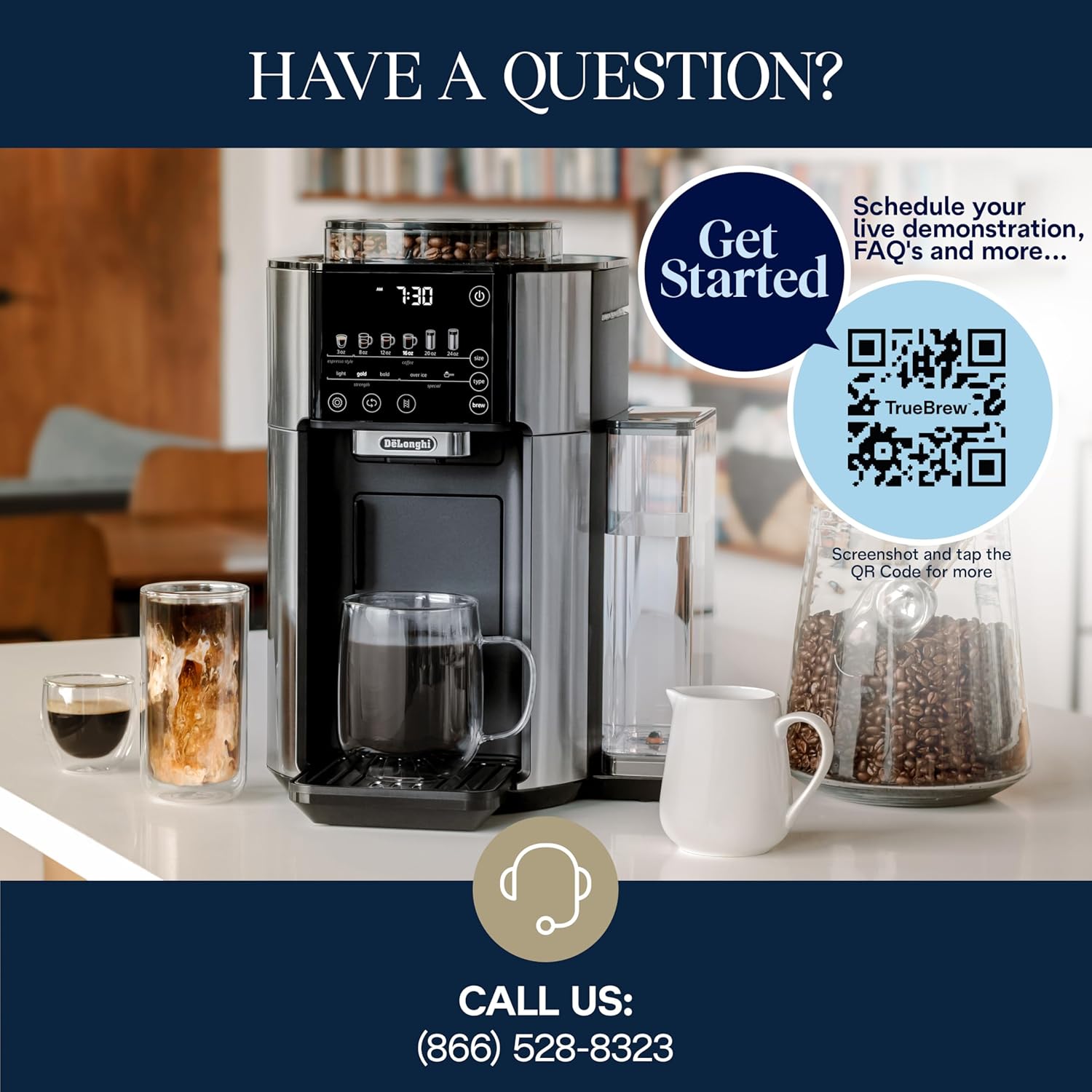 De'Longhi TrueBrew Drip Coffee Maker, Built in Grinder, Single Serve, 8 oz to 24 oz, Hot or Iced Coffee, Stainless, CAM51025MB Automatic Drip Coffee