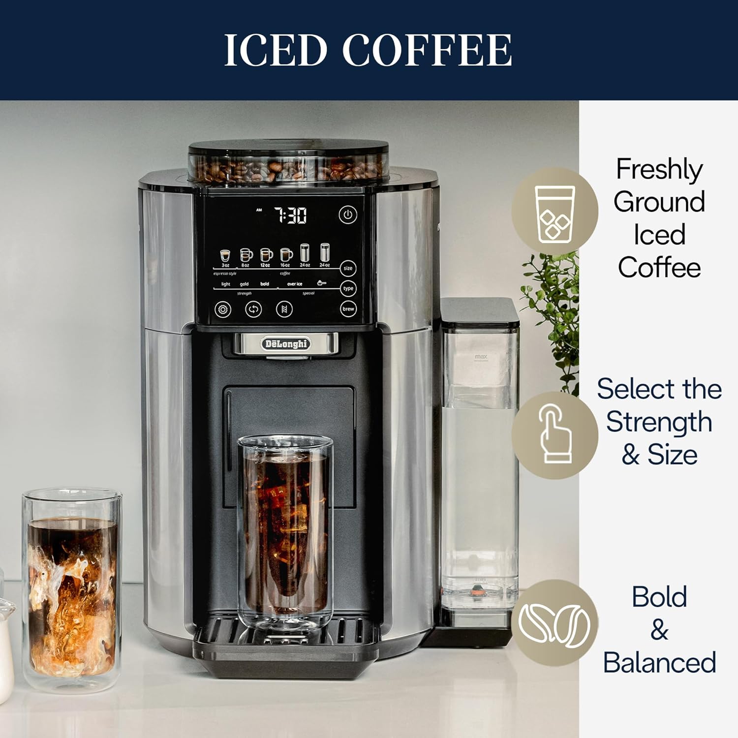 De'Longhi TrueBrew Drip Coffee Maker, Built in Grinder, Single Serve, 8 oz to 24 oz, Hot or Iced Coffee, Stainless, CAM51025MB Automatic Drip Coffee