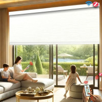 HILADUO Motorized Roller Blinds Customized Size Width 20-105 Inches Window Roller Shades with Fabric Insert Aluminum Valance Style, Rechargeable Roller Shades with Built-in Zigbee Battery Motor Bright White - Bo Aluminum Valance