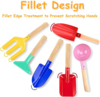 Beach Toys for Kids, 6Pcs 8'' Kids Gardening Tools Sand Toys Set, Metal Garden Tools with Sturdy Wooden Handle, Cylinder, Spoon, Fork, Rake, Flat & Pointed Shovel, Gifts for Children 6 Colors