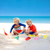 Beach Toys for Kids, 6Pcs 8'' Kids Gardening Tools Sand Toys Set, Metal Garden Tools with Sturdy Wooden Handle, Cylinder, Spoon, Fork, Rake, Flat & Pointed Shovel, Gifts for Children 6 Colors