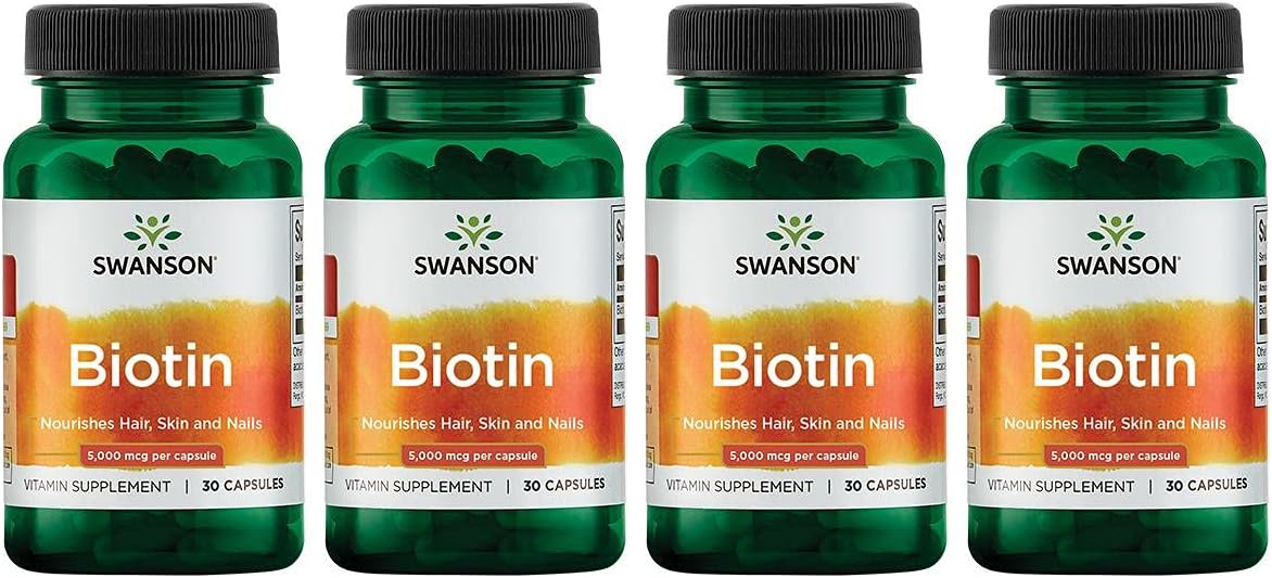 Swanson Biotin Vitamin B7 5000 mcg 30 Capsules (4 Pack)