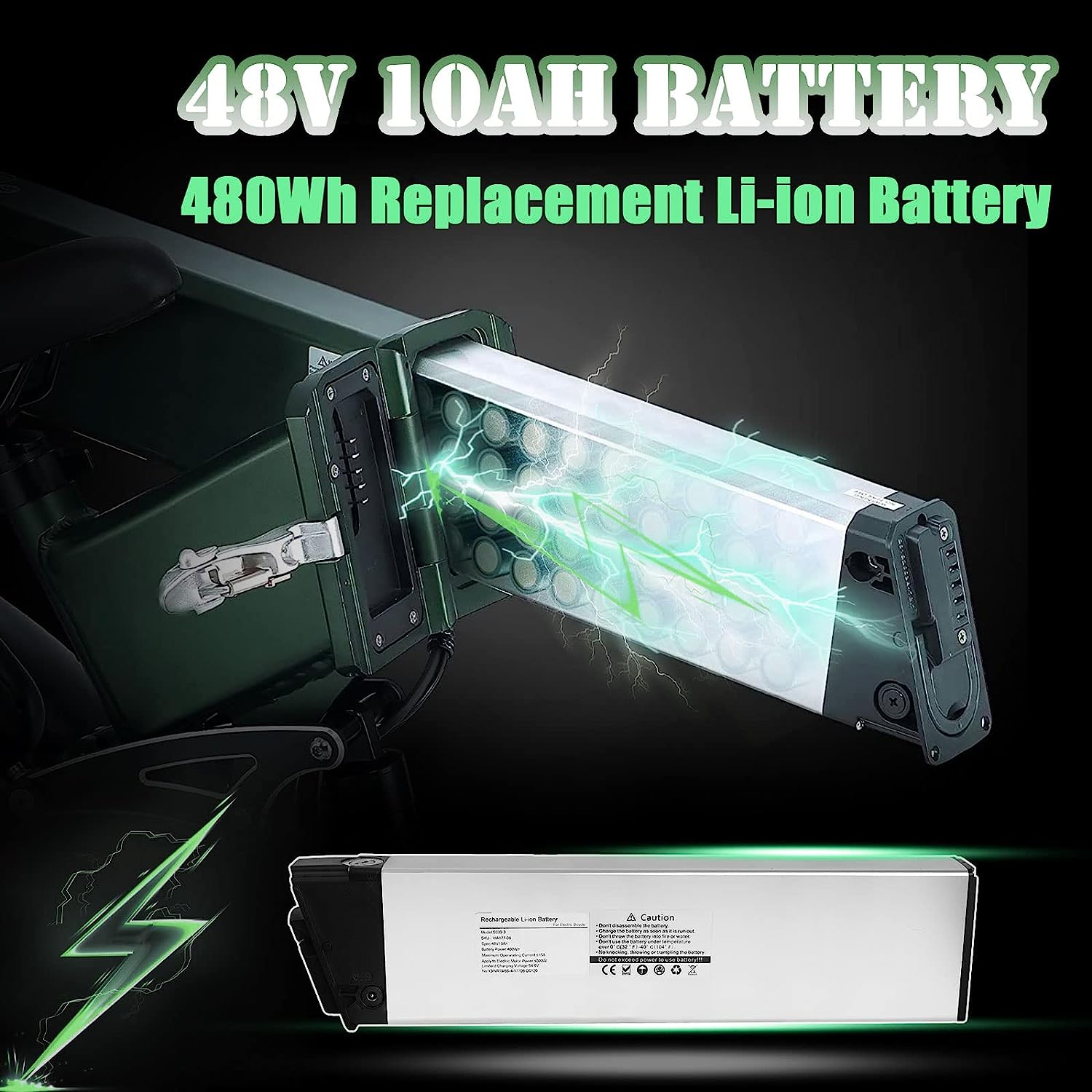 YLuBik Electric Bike Battery - 48V 10Ah, Folding Electric Bicycle 480Wh Replacement Battery,Li-ion Battery with Conversion Kit, Motor Max Power 350W