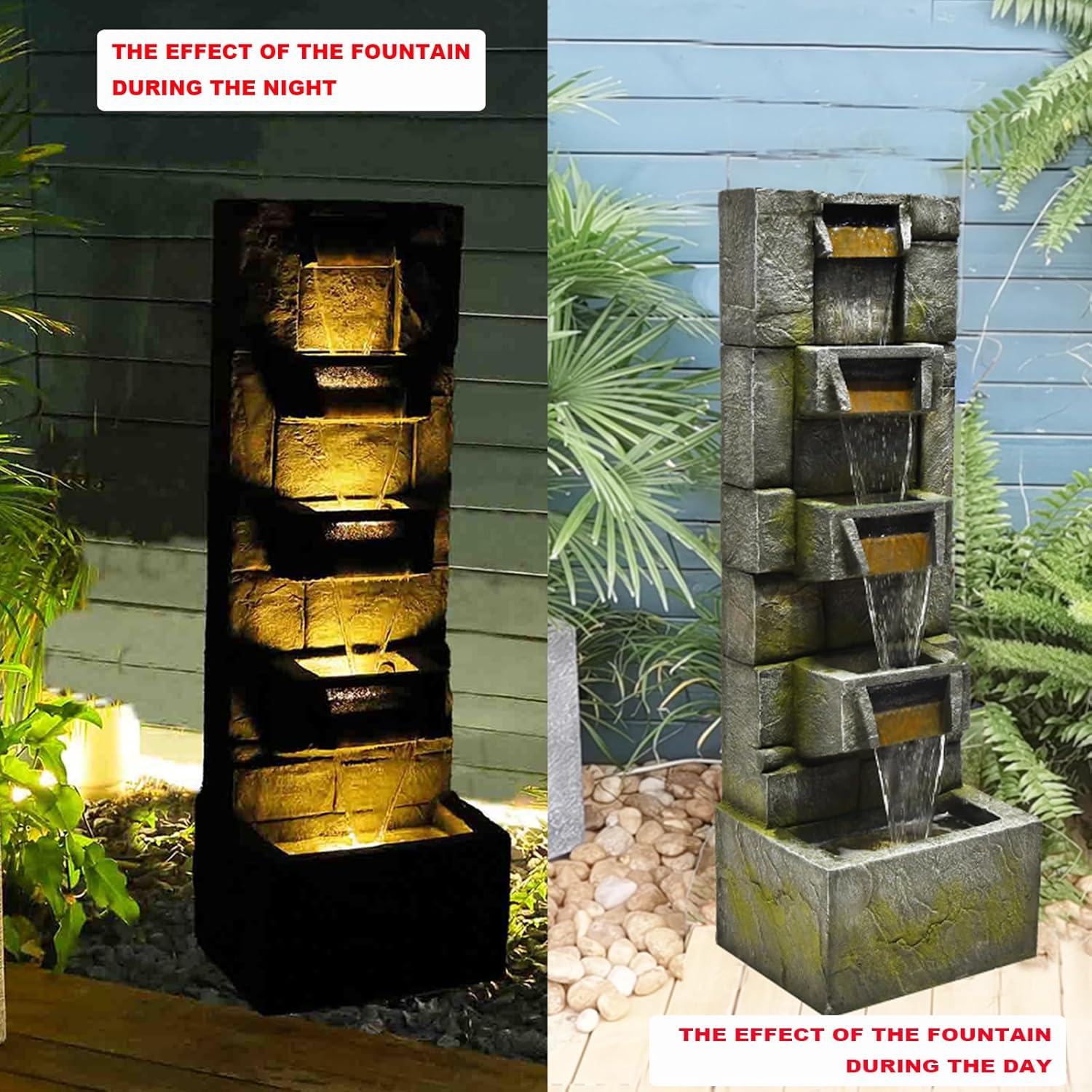 SERBILHOME Water Fountain Outdoor Garden Fountains Outdoor and Waterfalls 41.14 Inches Modern Cascading Floor-Standing Indoor Outdoor Fountain Decor Any Home or Garden, Office