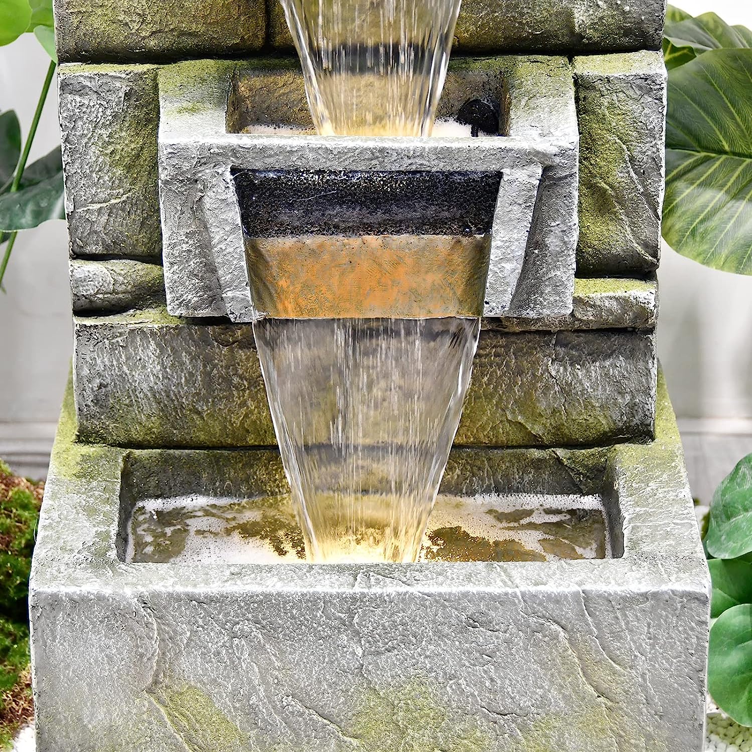 SERBILHOME Water Fountain Outdoor with Lights Garden Fountains Outdoor and Waterfalls 41.14'' Modern Cascading Floor-Standing Indoor Outdoor Fountain Decor Any Home or Garden, Office Green 41.14inch