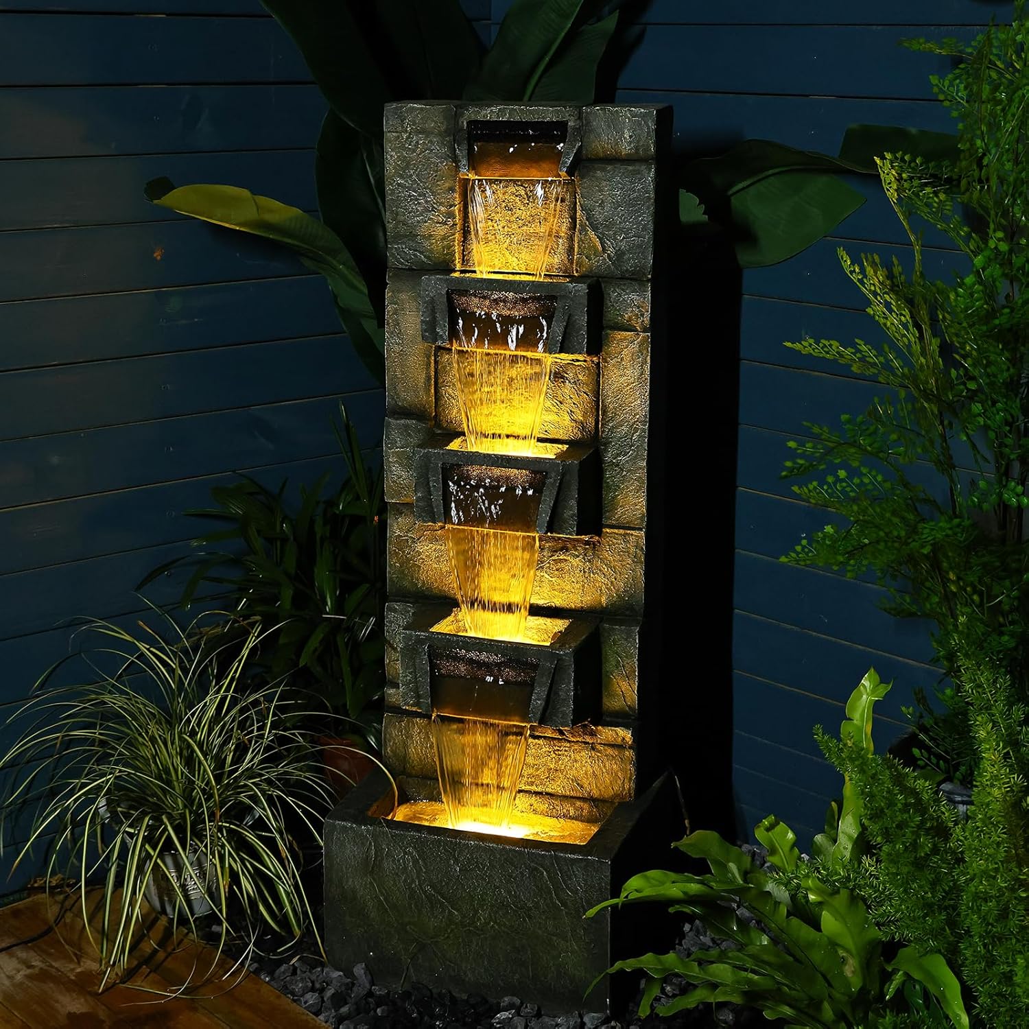 SERBILHOME Water Fountain Outdoor Garden Fountains Outdoor and Waterfalls 41.14 Inches Modern Cascading Floor-Standing Indoor Outdoor Fountain Decor Any Home or Garden, Office