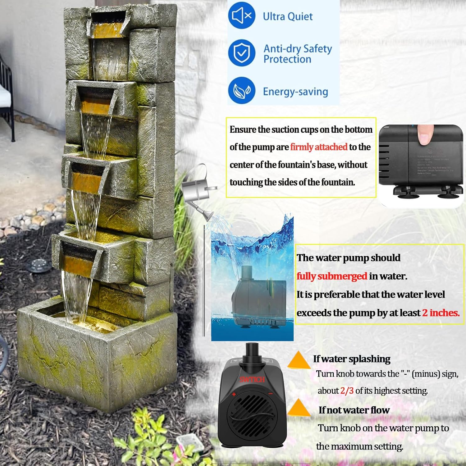 SERBILHOME Water Fountain Outdoor Garden Fountains Outdoor and Waterfalls 41.14 Inches Modern Cascading Floor-Standing Indoor Outdoor Fountain Decor Any Home or Garden, Office