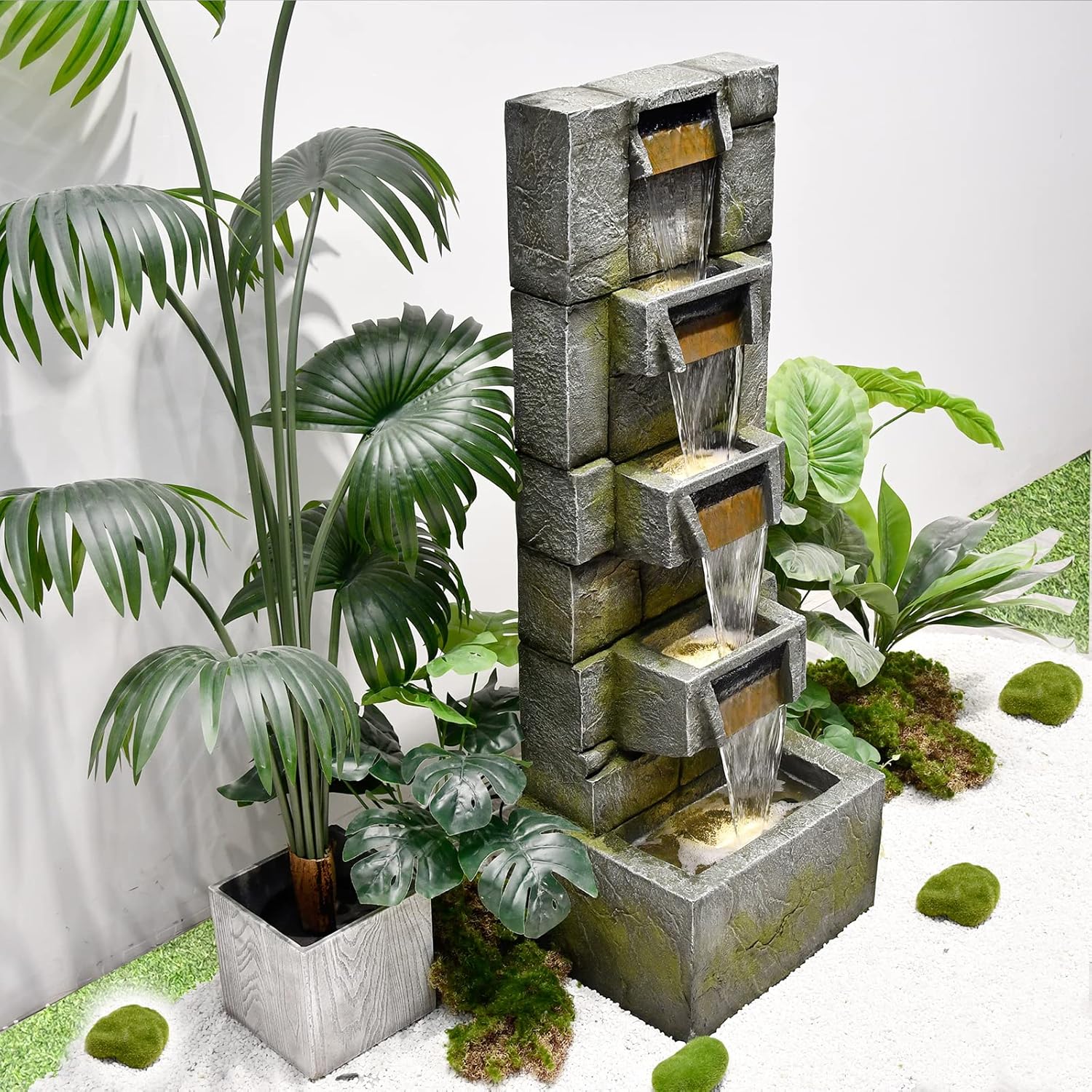 SERBILHOME Water Fountain Outdoor Garden Fountains Outdoor and Waterfalls 41.14 Inches Modern Cascading Floor-Standing Indoor Outdoor Fountain Decor Any Home or Garden, Office