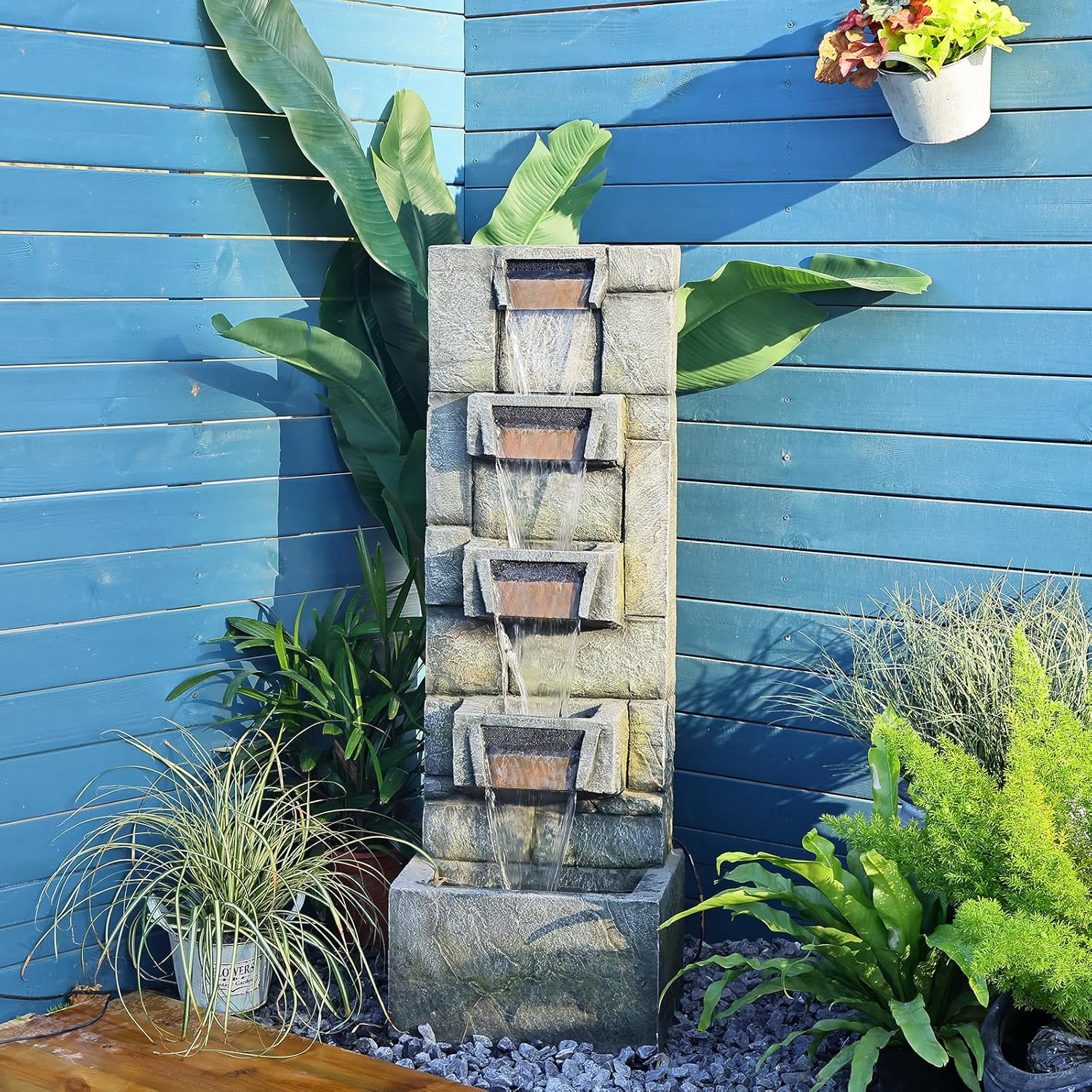 SERBILHOME Water Fountain Outdoor Garden Fountains Outdoor and Waterfalls 41.14 Inches Modern Cascading Floor-Standing Indoor Outdoor Fountain Decor Any Home or Garden, Office