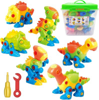 ToyVelt Dinosaur Take Apart Stem Toys for Boys & Girls Age 3 - 12 Years Old - (218 Pieces) Pack of 6 Dinosaurs, with 12 Tools and a Useful Toy Storage Container 6 Pack