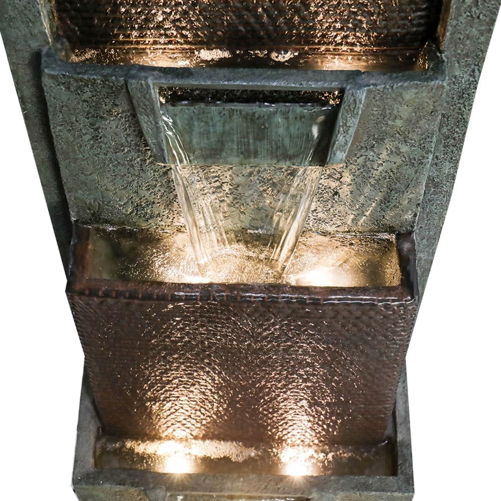 39.3''H Outdoor Garden Modern Water Fountain Decor, Outdoor Waterfall Resin Fountain for Garden, Floor Patio, Deck, Porch, Backyard and Home Art Decor Gray