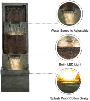 39.3''H Outdoor Garden Modern Water Fountain Decor, Outdoor Waterfall Resin Fountain for Garden, Floor Patio, Deck, Porch, Backyard and Home Art Decor Gray