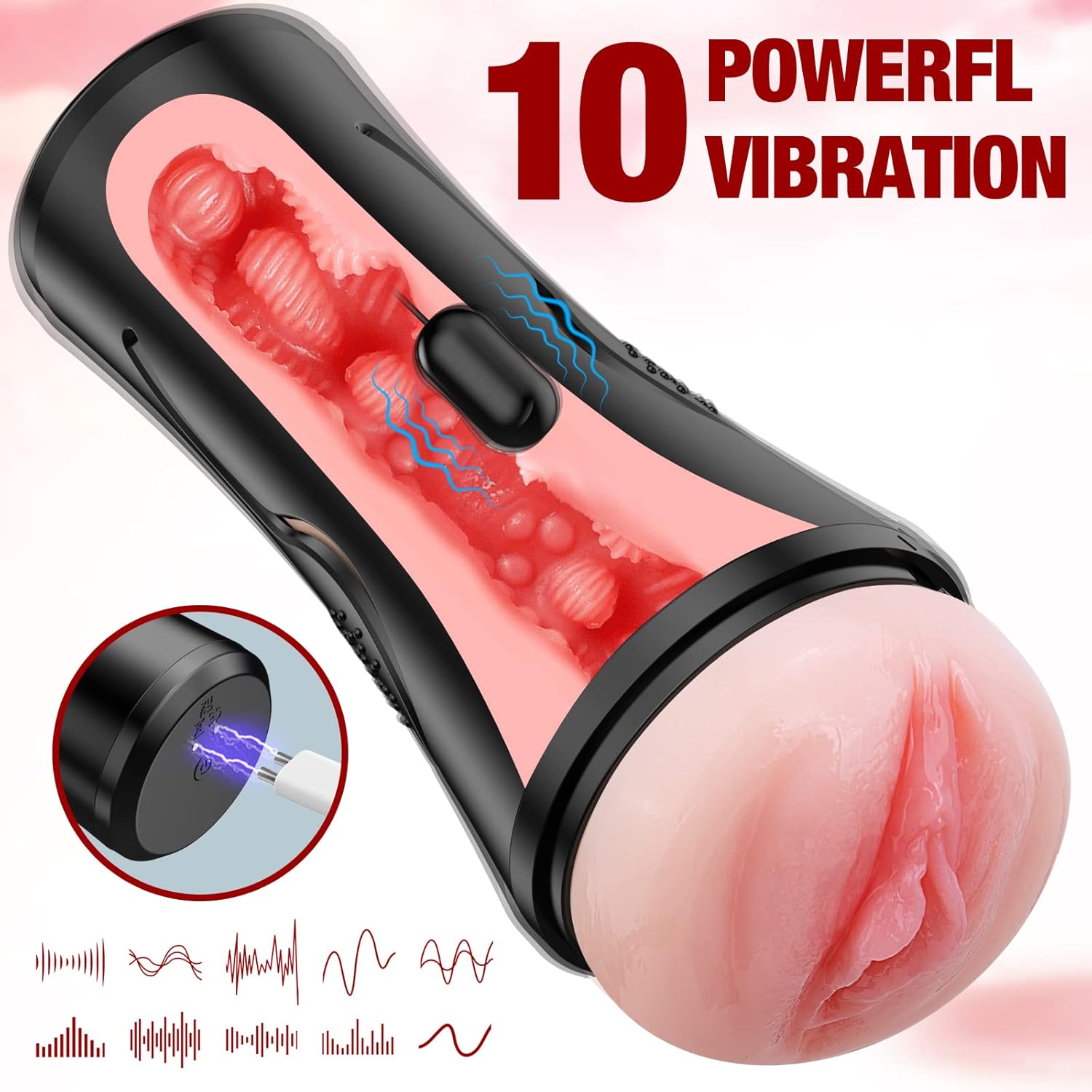 Mens Sex Toys Male Masturbator, Vibrating Masturbator Squeezable Pocket Pussy for Men with 7.5