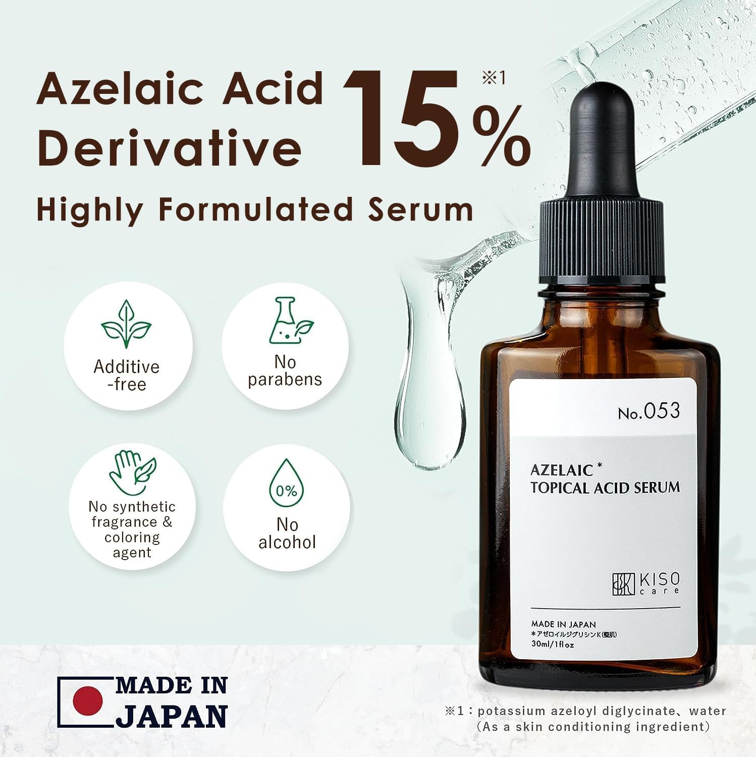 KisoCare Azelaic Acid for Face 15% Serum Niacinamide Vitamin C BALANCING ESSENCE AZ 1 Fl Oz MADE IN JAPAN