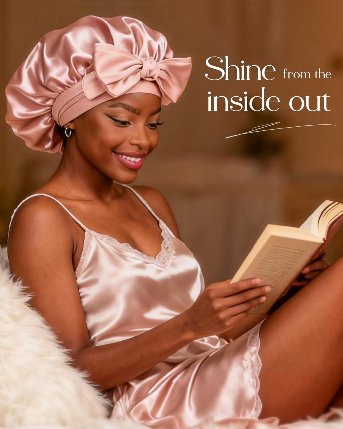 YANIBEST Adjustable Silk Bonnet for Sleeping Women Double Layer Satin Bonnet Reduce Friction Prevent Frizz Curly Hair Large Blush Pink