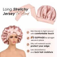 YANIBEST Satin Bonnet Silk Bonnet for Sleeping Double Layer Satin Lined Hair Bonnet with Tie Band Bonnets for Women Curly Hair Blush Pink Large Blush Pink