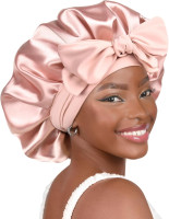YANIBEST Silk Bonnet for Sleeping Women Adjustable Double Layer Satin Bonnet Reduce Friction Prevent Frizz Natural Curly Hair Large Blush Pink