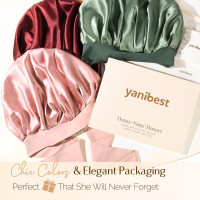 YANIBEST Silk Bonnet for Sleeping Women Adjustable Double Layer Satin Bonnet Reduce Friction Prevent Frizz Natural Curly Hair Large Blush Pink