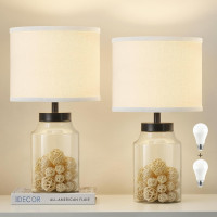 GyroVu Fillable Table Lamp, Bedside Lamp with Clear Glass Fillable Modern Table Lamp with White Lampshade Beside Lamp for Living Room Bedrooms Office Bulbs Included(White)