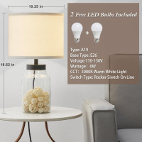 GyroVu Fillable Table Lamp, Bedside Lamp with Clear Glass Fillable Modern Table Lamp with White Lampshade Beside Lamp for Living Room Bedrooms Office Bulbs Included(White)