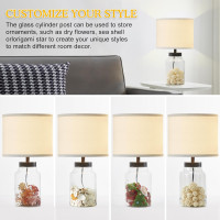 GyroVu Fillable Table Lamp, Bedside Lamp with Clear Glass Fillable Modern Table Lamp with White Lampshade Beside Lamp for Living Room Bedrooms Office Bulbs Included(White)