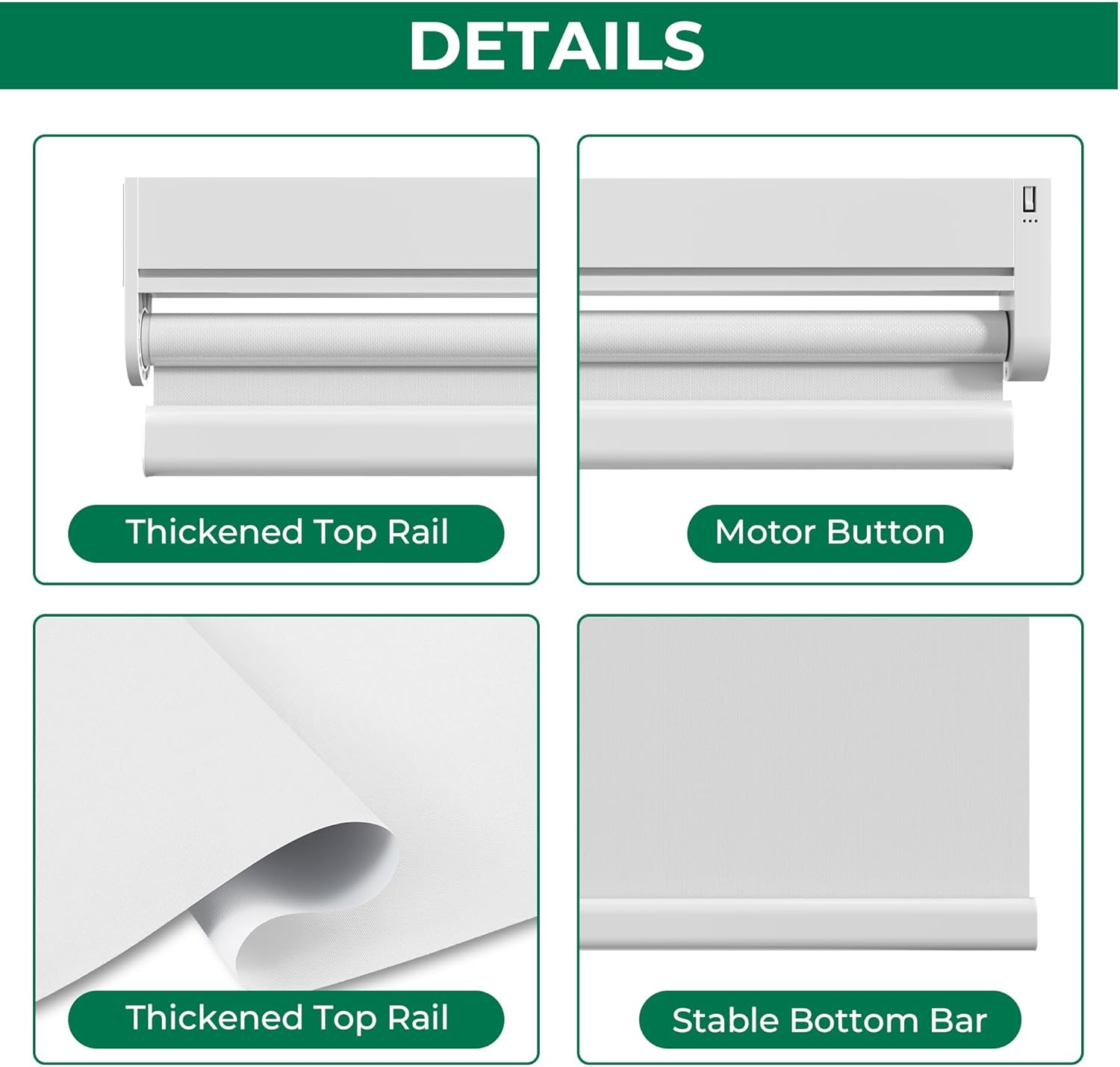 Allesin Motorized Roller Blinds with Remote Control for Windows, Blackout Smart Roller Shade, Battery Powered Electric Smart Blind (White,H72 x W31) White 31
