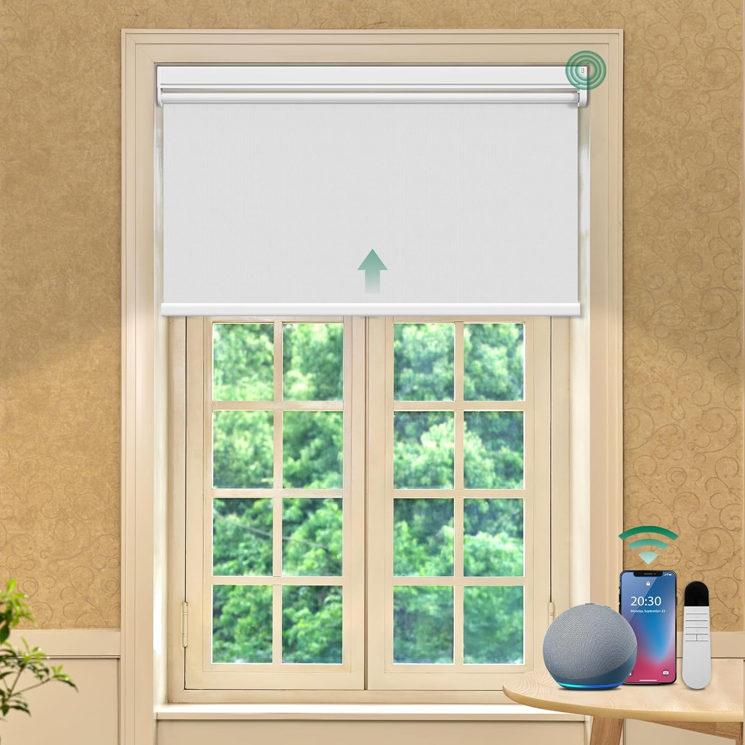 Allesin Motorized Roller Blinds with Remote Control for Windows, Blackout Smart Roller Shade, Battery Powered Electric Smart Blind (White,H72 x W31) White 31