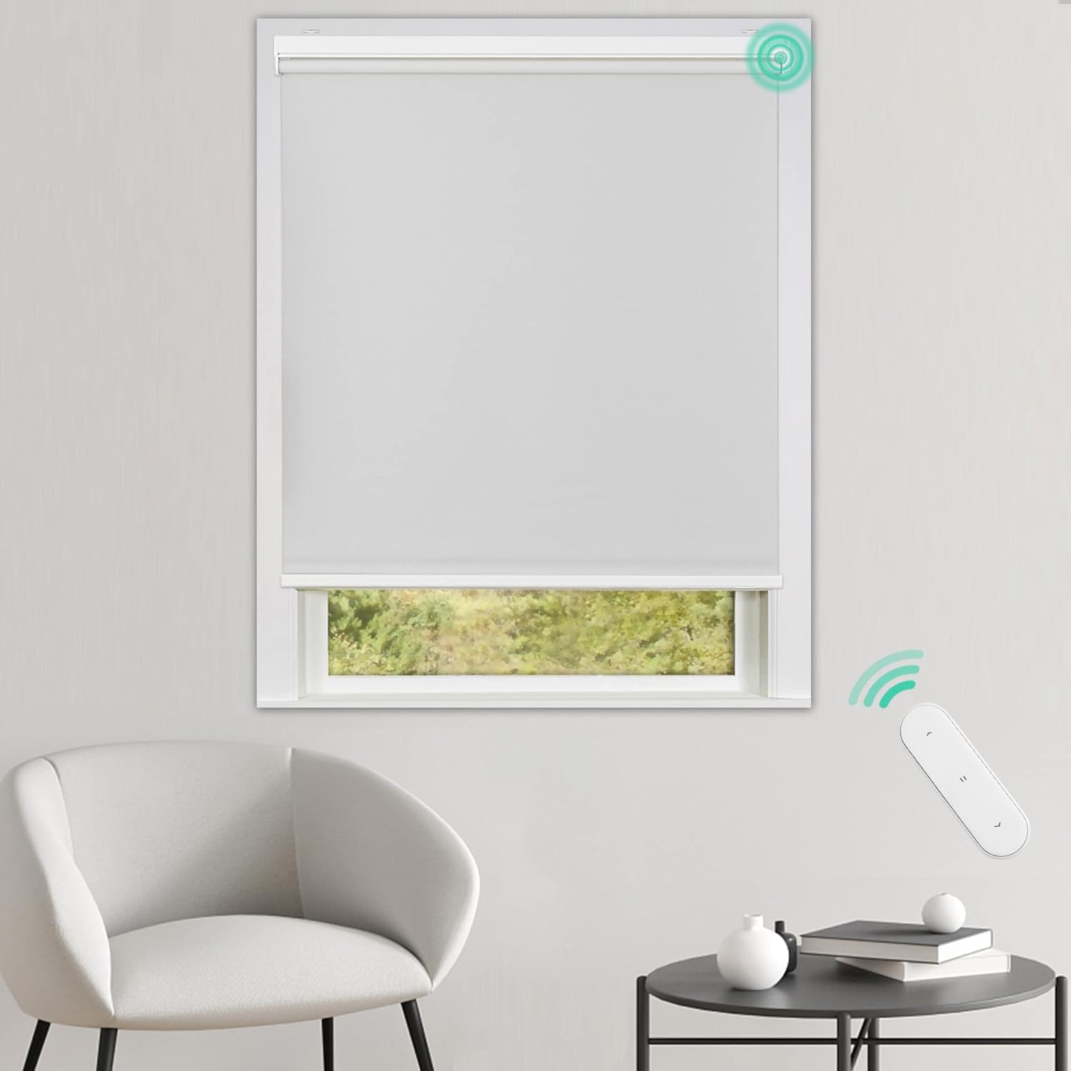 Allesin Motorized Roller Blinds with Remote Control for Windows, Blackout Smart Roller Shade, Battery Powered Electric Smart Blind (White,H72 x W31) White 31