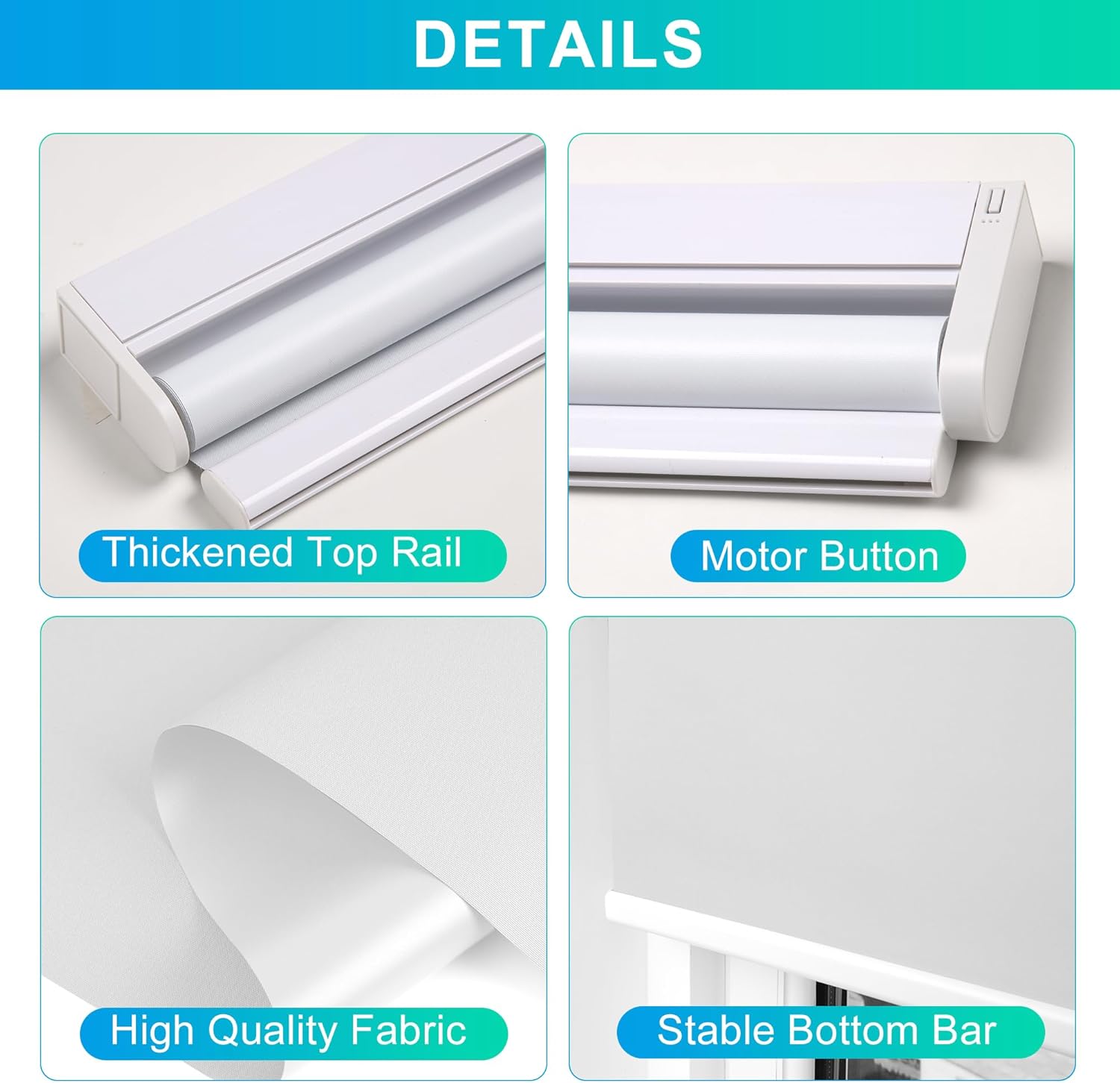 Allesin Motorized Roller Blinds with Remote Control for Windows, Blackout Smart Roller Shade, Battery Powered Electric Smart Blind (White,H72 x W31) White 31