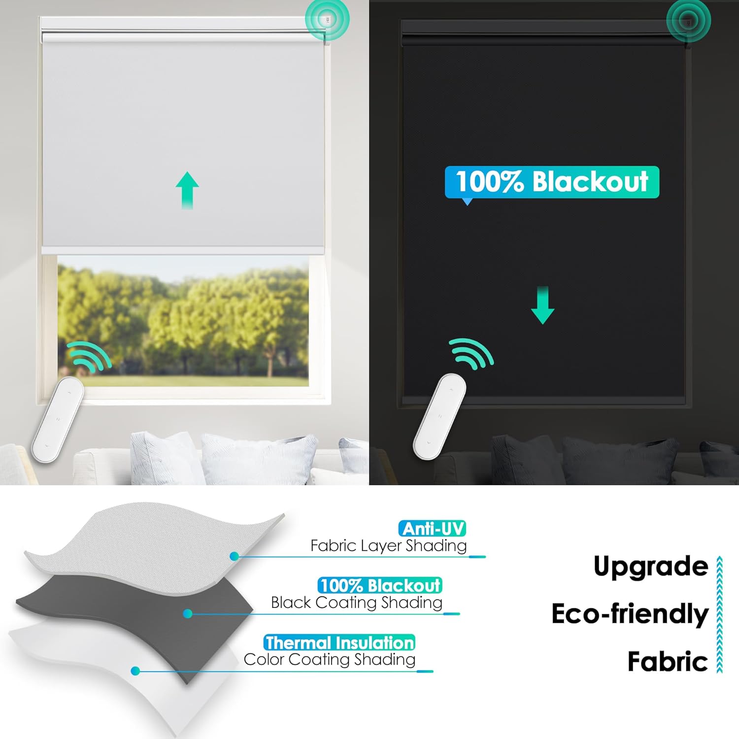 Allesin Motorized Roller Blinds with Remote Control for Windows, Blackout Smart Roller Shade, Battery Powered Electric Smart Blind (White,H72 x W31) White 31